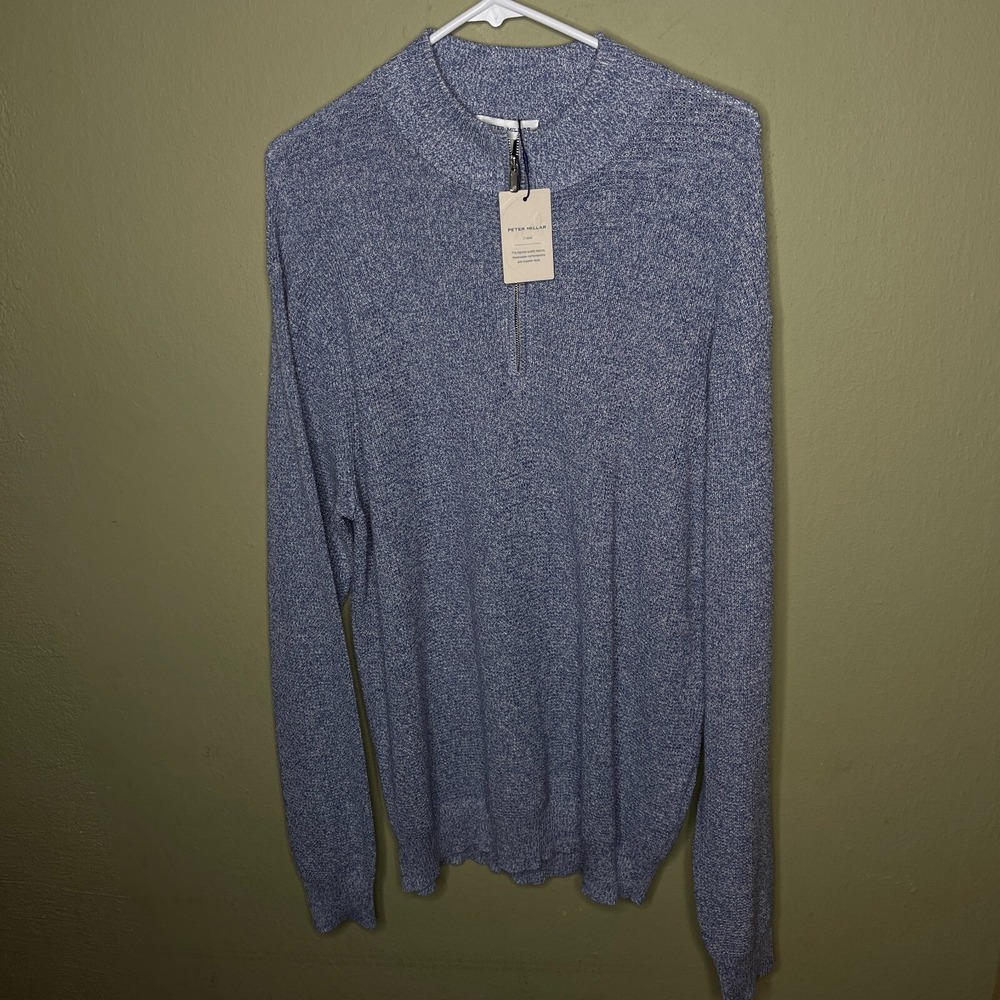 New Peter Millar Crown Kitts Twisted Size Large Quarter Zip Sweater Blue Granite